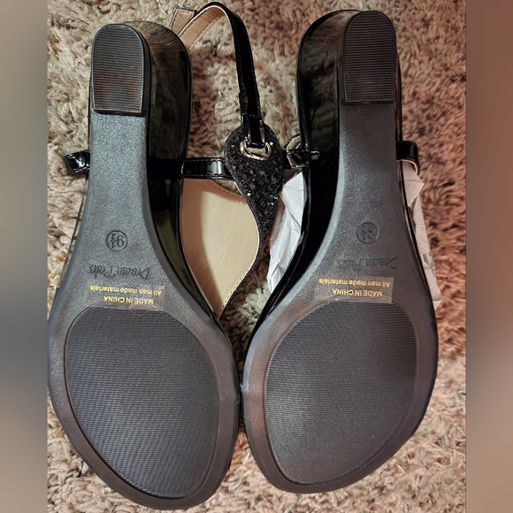 Thong Wedge Sandals Black Sequins Wedge - Picture 5 of 6